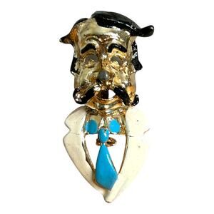Vintage Figural Brooch Man Blue Tie White Jacket Gold Tone Fair Condition